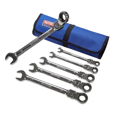 Faithfull Ratchet Combination Spanner Set In Tool Roll 6 Piece