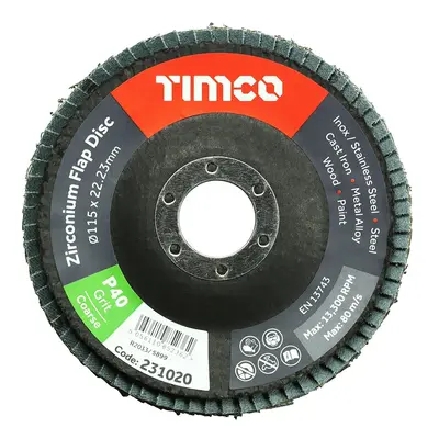 Timco 231020 Flap Disc - Zirconium - Type 29 Conical - P40 Grit 115 X 22.23 Pack 1