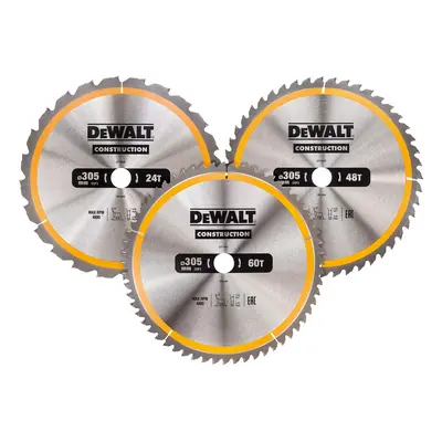 Dewalt Dt1964 Construction Circular Saw Blade Triple Pack 305 X 30Mm X 24T 48T & 60T (3 Pack)