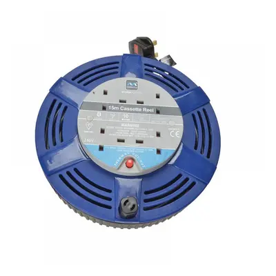 Masterplug LCT1510/4BL Cassette Cable Reel 240V 10A 4-Socket Thermal Cut-Out Blue 15M