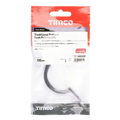 Timco Traditional Pattern Sash Pull Handle - Matt Black TIMpac 1 949322P