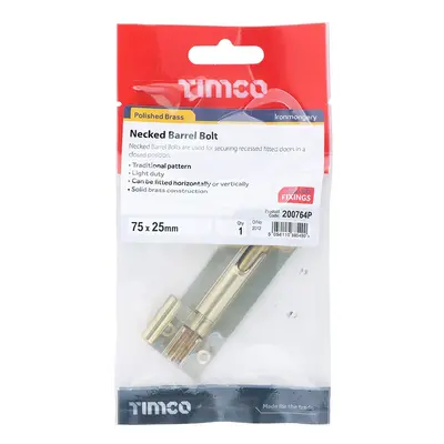 Timco Necked Barrel Bolt - Polished Brass TIMpac 1 200764P