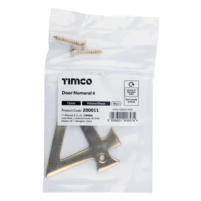 Timco Door Numeral 4 - Polished Brass Bag 1 200011