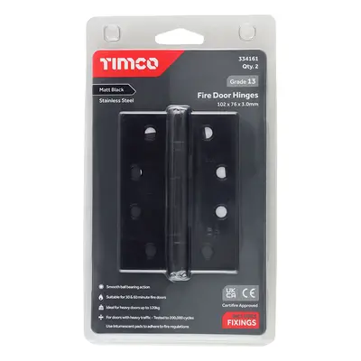 Timco Grade 13 Fire Door Hinges - Matt Black Stainless Steel Blister Pack 1 334161