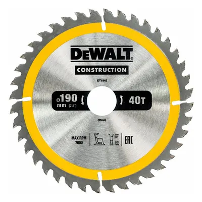 Dewalt Dt1945 Construction Circular Saw Blade 190 X 30Mm X 40T