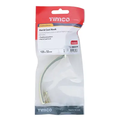 Timco Hat & Coat Hook - Polished Brass TIMpac 1 200257P