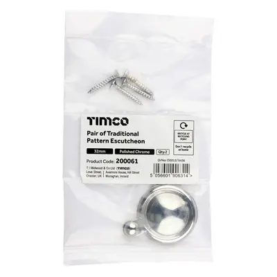 Timco Pair Of Traditional Pattern Escutcheon - Polished Chrome Bag 1 200061