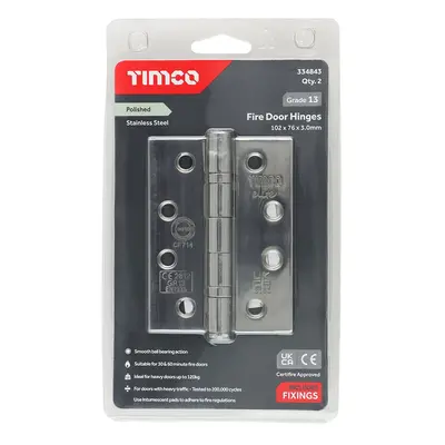 Timco Grade 13 Fire Door Hinges - Polished Stainless Steel Blister Pack 1 334843