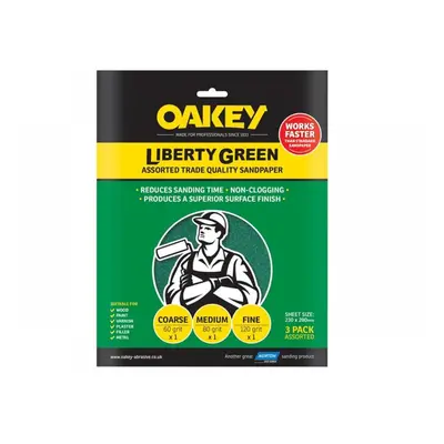 Oakey 63642584727 Liberty Green Aluminium Oxide Sheets 230 X 280Mm Assorted (3)