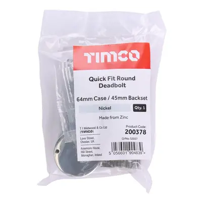 Timco Quick Fit Round Deadbolt - Nickel Bag 1 200378