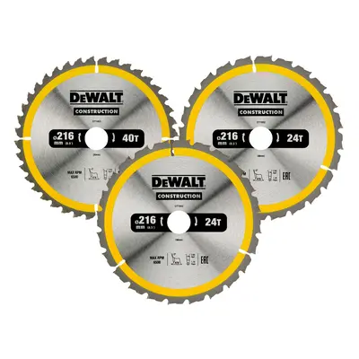 Dewalt Dt1962 Construction Circular Saw Blade Triple Pack 216 X 30Mm X 24T & 40T (3 Pack)