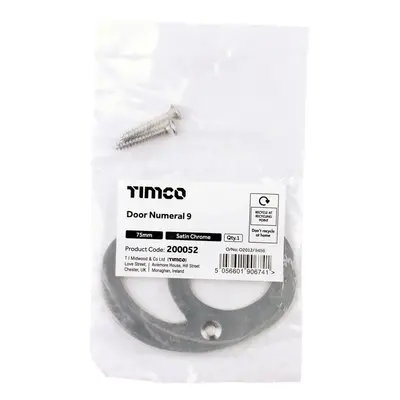 Timco Door Numeral 9 - Satin Chrome Bag 1 200052