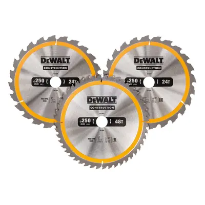 Dewalt Dt1963 Construction Circular Saw Blade Triple Pack 250 X 30Mm X 24T & 40T (3 Pack)