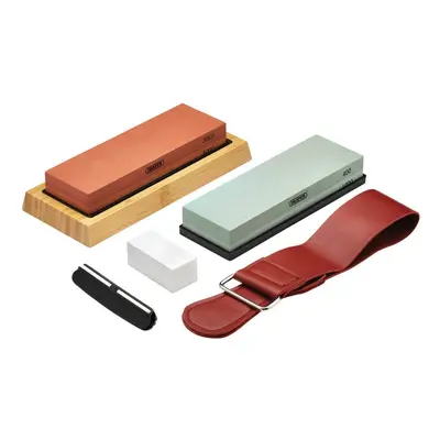 Draper Whetstone Sharpening Stone Set With Non-Slip Base And Angle Guide 400/1000/3000/8000 Grit