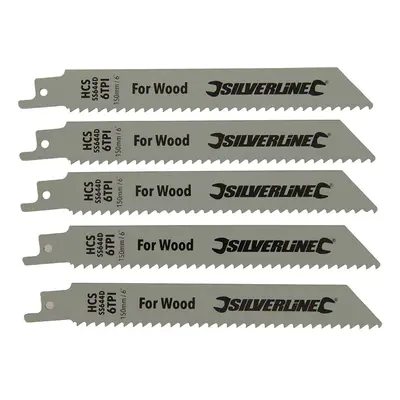 Silverline 598431 Recip Saw Blades For Wood 5Pk Hcs - 6Tpi - 150Mm Each 5