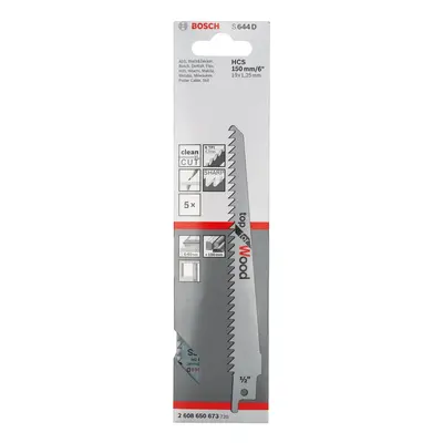 Bosch S644D (2608650673) Reciprocating Saw Blades For Wood 150Mm (Pack Of 5)