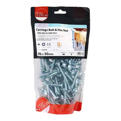 Timco 0650CBB Carriage Bolts & Hex Nuts - Zinc M6 X 50 TIMbag 90