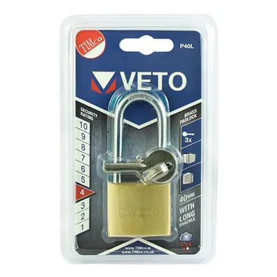 Timco P40L Brass Padlock Long Shackle 40Mm Blister Pack 1