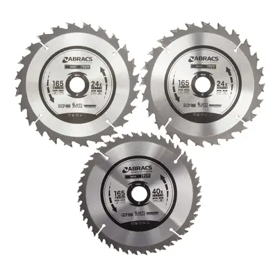 Abracs Tct1653 Tct Circular Saw Blade Triple Pack For Wood 165 X 20Mm X 24 & 40T