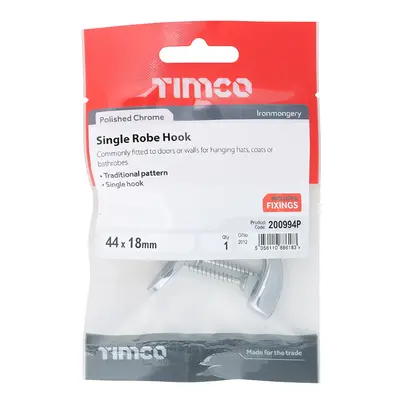 Timco Single Robe Hook - Polished Chrome TIMpac 1 200994P