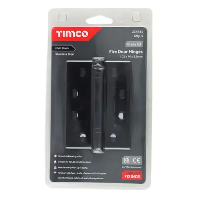 Timco Grade 13 Fire Door Hinges - Matt Black Stainless Steel Blister Pack 1 334741