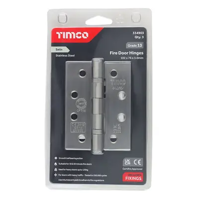 Timco Grade 13 Fire Door Hinges - Satin Stainless Steel Blister Pack 1 334903