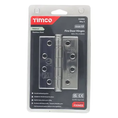 Timco Grade 13 Fire Door Hinges - Polished Stainless Steel Blister Pack 1 334080