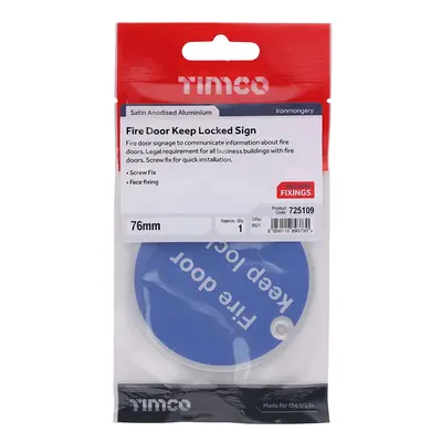 Timco Fire Door Keep Locked Sign - Satin Anodised Aluminium TIMpac 1 725109