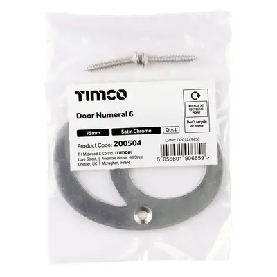 Timco Door Numeral 6 - Satin Chrome Bag 1 200504