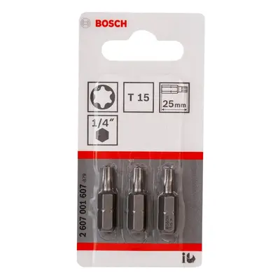 Bosch 2607001607 Extra Hard T15 Screwdriver Bits 25Mm (Pack Of 3) BOS-2607001607