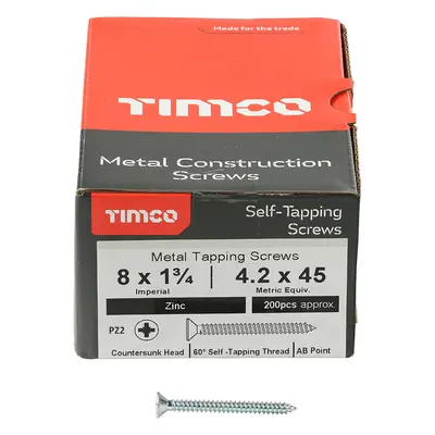 Timco Self-Tapping Screws - Pz - Countersunk - Zinc Box 200 08134CCAZS