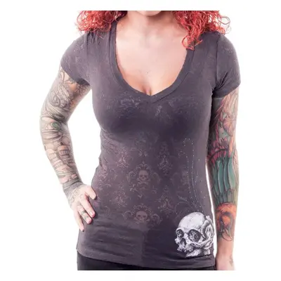 t-shirt hardcore women's - A WING SKULL BURNOUT - LETHAL THREAT