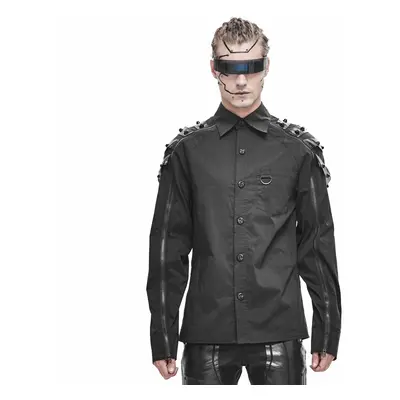 men's shirt DEVIL FASHION - Dystopia Cyberpunk Button-Down Shirt with Faux Leather Loops