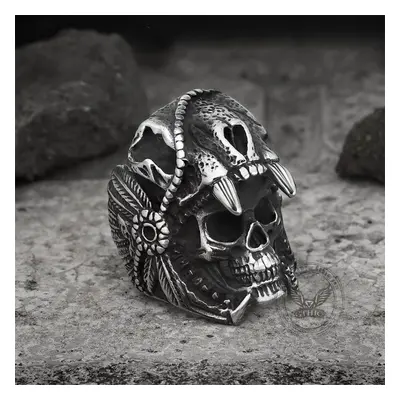 ring Vintage Indian Jaguar Warrior Skull