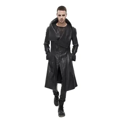 men's coat DEVIL FASHION - Villain Blues Punk Faux Leather Trench Coat - Black