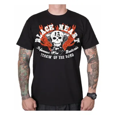 Men's t-shirt BLACK HEART - FLATHEAD SKULL - BLACK