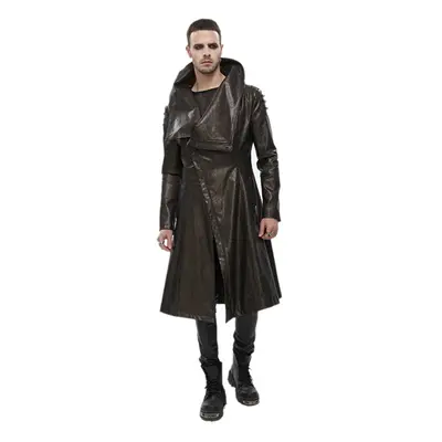 men's coat DEVIL FASHION - Villain Blues Punk Faux Leather Trench Coat - Brown