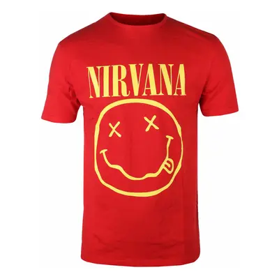 men's t-shirt Nirvana - Yellow Happy Face - RED - ROCK OFF