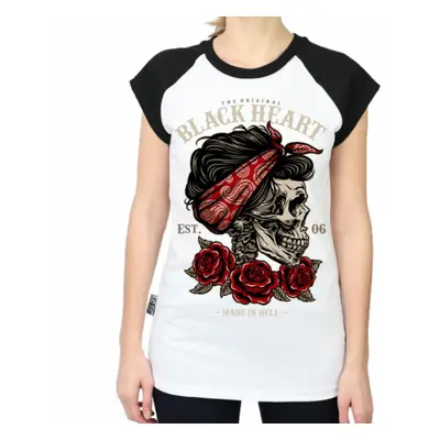 Women's t-shirt BLACK HEART - PIN UP SKULL - WHITE