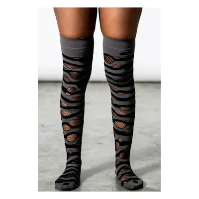 Over the knee socks KILLSTAR - Wretched Soul Distress - Black / Ash