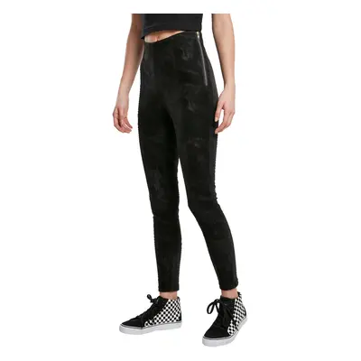 Women's trousers URBAN CLASSICS - Washed Faux Leather Pants - black