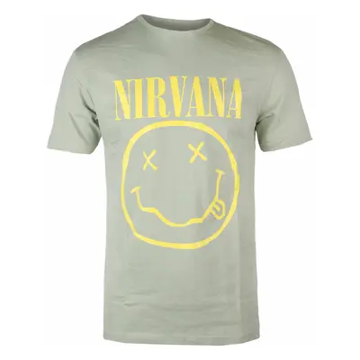 men's t-shirt Nirvana - Yellow Happy Face - GREEN - ROCK OFF