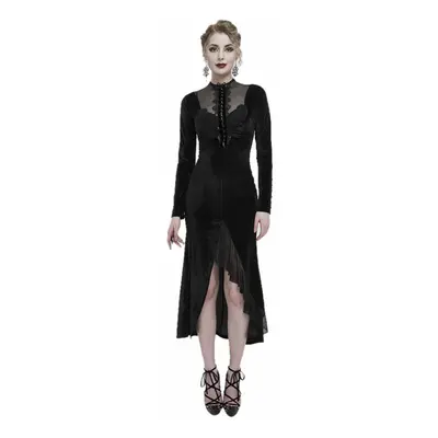 women's dress DEVIL FASHION - Black Vintage Gothic Velvet Slit Long Sleeve Fishtail Party