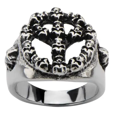 ring INOX - PEACE SIGN SKULL BLK