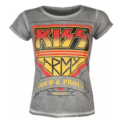 women's t-shirt KISS - ARMY - Loud & Proud Distressed Logo Urban - Grey - HYBRIS