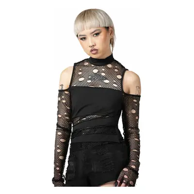 women's t-shirt with long sleeves (top) KILLSTAR - Burn Out Fishnet Crop - Black