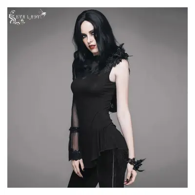 women's t-shirt with long sleeves DEVIL FASHION - In Flux Gothic Top With Mesh Panel And Lace