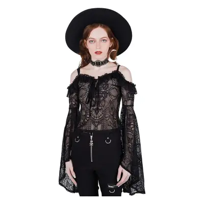 Women's t-shirt with long sleeves (top) KILLSTAR - Breathless Lace Bardot - BLACK