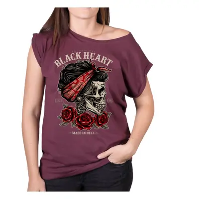 t-shirt street women's - PIN UP SKULL EXT - BLACK HEART