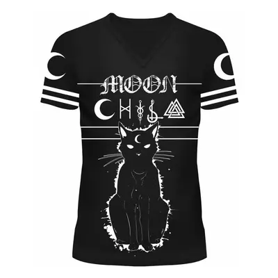 women's t-shirt HEARTLESS - MOON KITTY VARSITY - BLACK